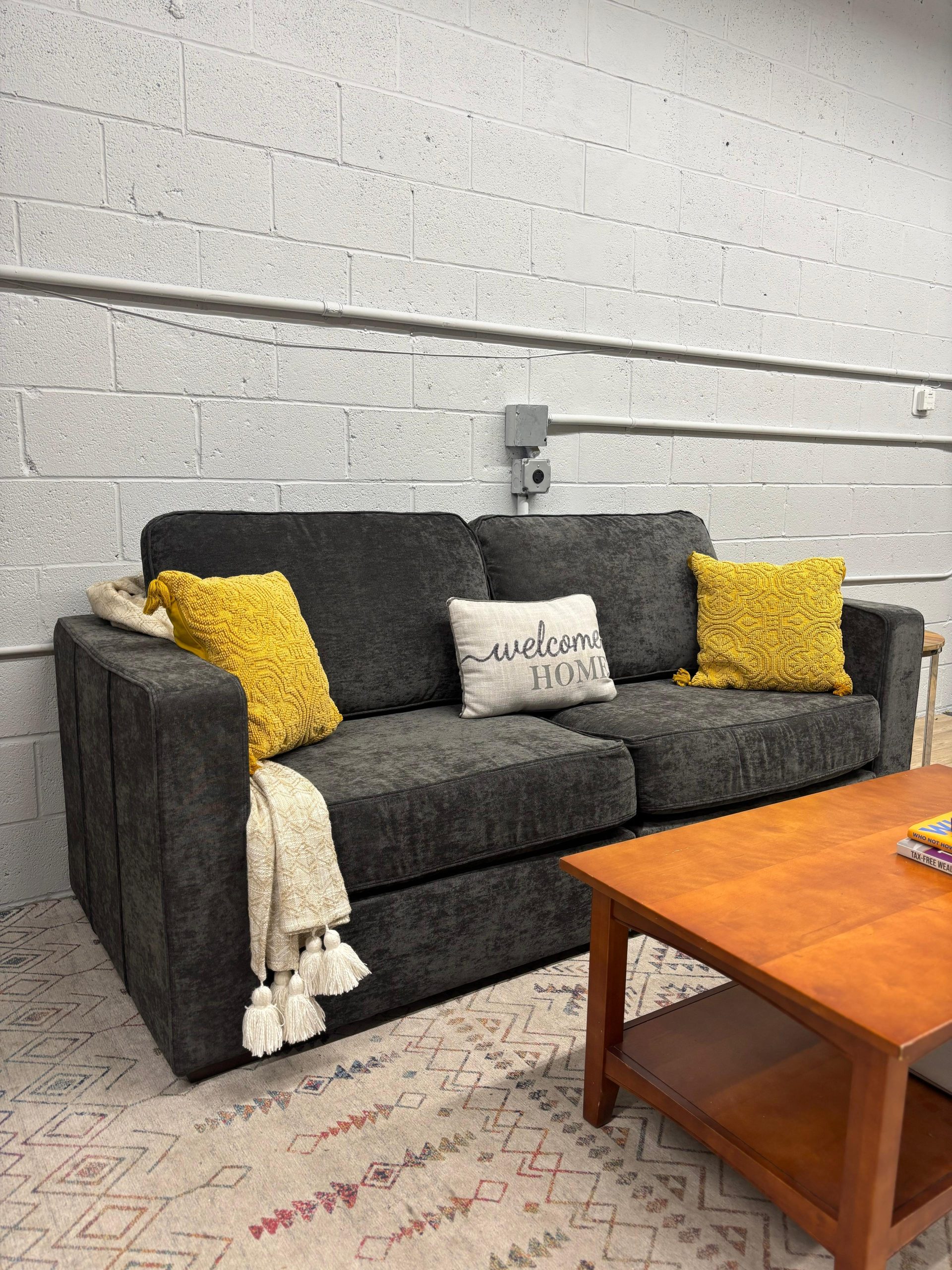 Lovesac Sactional- Charcoal Gray Corded (2seats/4sides) - Image 4