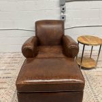 Restoration Hardware 1920’s Parisian Leather Club Chair & Ottoman