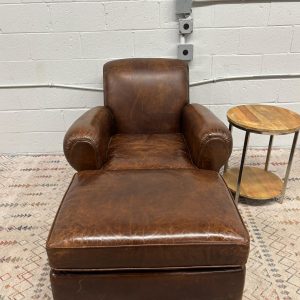 Restoration Hardware 1920’s Parisian Leather Club Chair & Ottoman