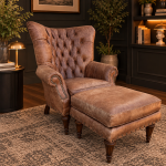 Southern Furniture Vintage Tufted Leather Wingback Chair & Ottoman
