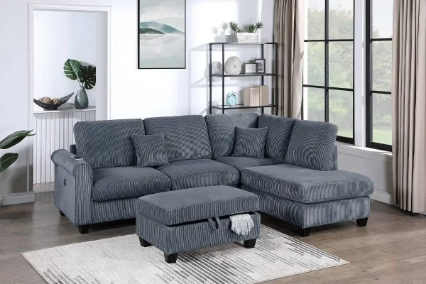3-Piece Sectional Sofa (RAF Chaise + LAF Sofa W/ USB Port + Storage Ottoman)