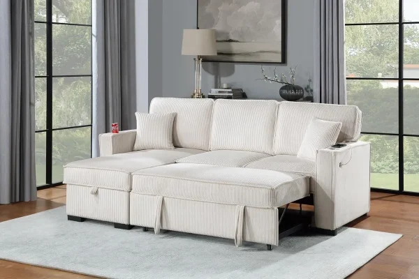 Convertible Sectional Sofa w/ Reversible Storage Chaise & USB Port & Cup Holders - Image 3