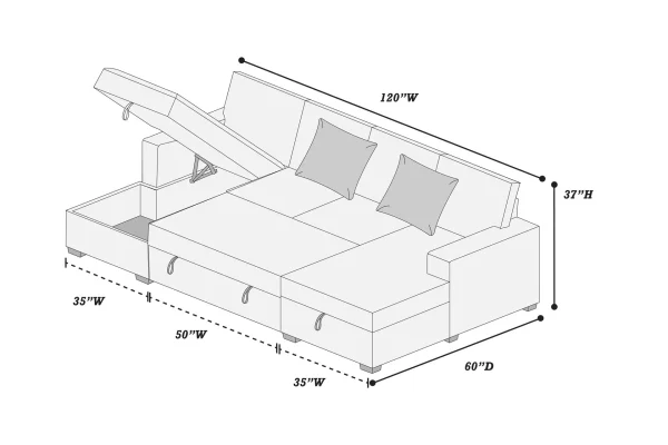 3-Piece Convertible Sectional (Sleeper Sofa & 2 Chaise Storage) - Image 4