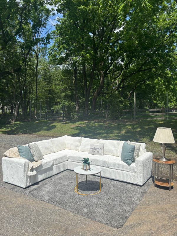 Brand New White Corduroy Sectional Couch – Modern Luxury )