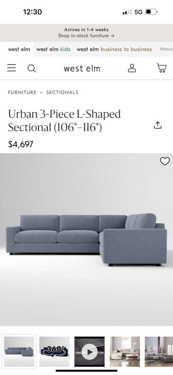 West Elm Urban Sectional – Performance Linen Graphite - Image 8