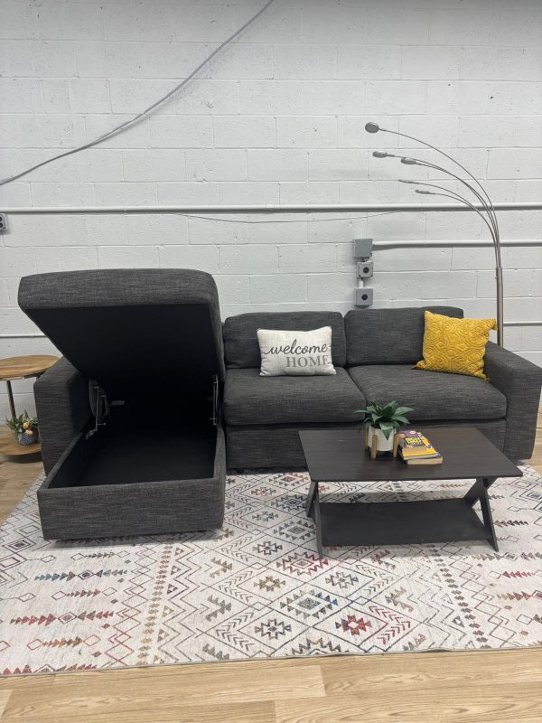 West Elm Urban 2-Piece Sleeper Sectional w/ Storage Chaise – Basket Weave, Midnight - Image 3