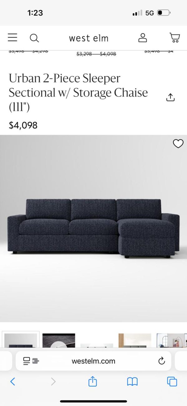 West Elm Urban 2-Piece Sleeper Sectional w/ Storage Chaise – Basket Weave, Midnight - Image 9