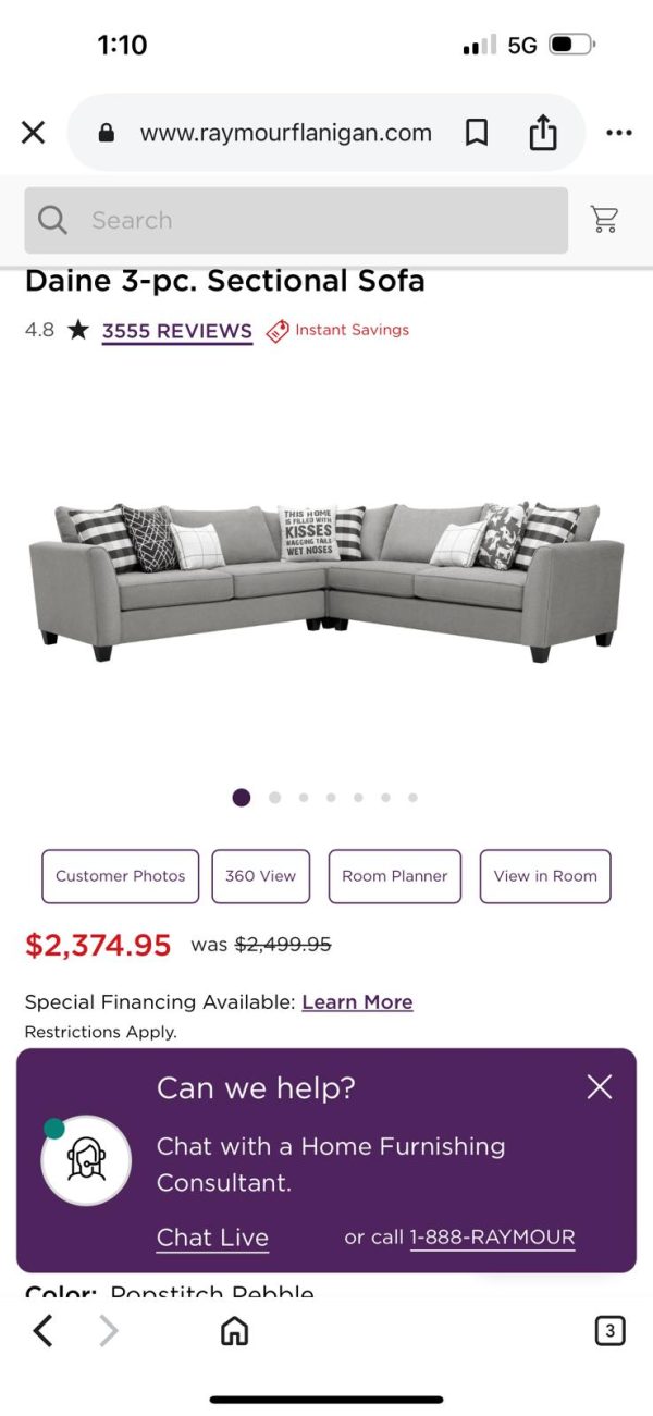 Raymour & Flanigan Daine 3-Piece Sectional Sofa - Image 8