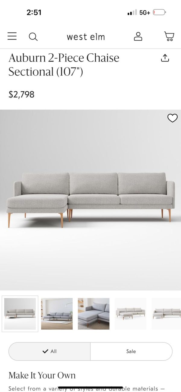 West Elm Auburn 2-Piece Chaise Sectional - Image 8