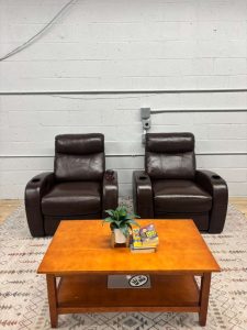 Luxury Home Theater Recliner Set- 2 Recliners + Loveseat w/ Center Console & Cup Holders