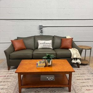 Ethan Allen Olive Leather Sofa