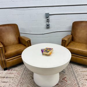 Ethan Allen Dean Leather Recliner Chairs + Modern Table