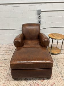 Restoration Hardware 1920’s Parisian Leather Club Chair & Ottoman