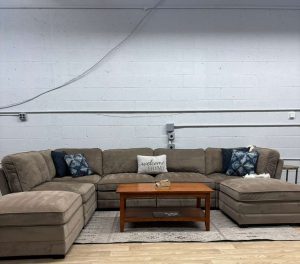 Taupe 7-Piece Modular Sectional Couch with 2 Ottomans