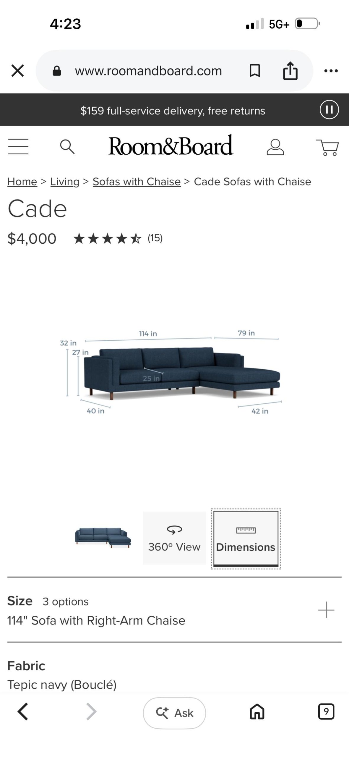 Modern Room & Board Cade Sectional - Image 4